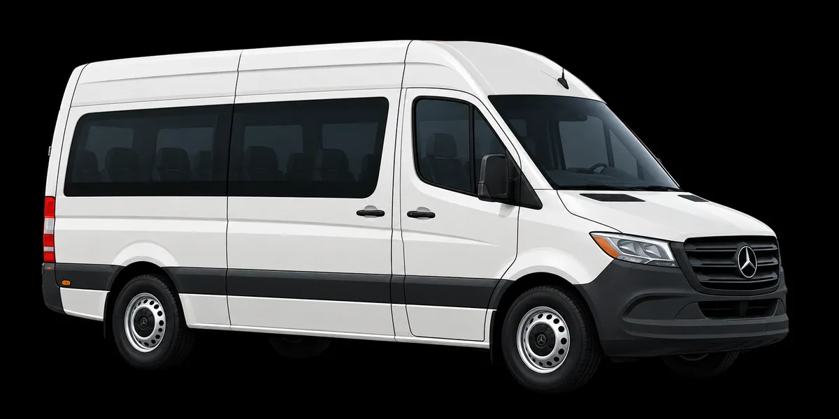 White 14-passenger Sprinter van